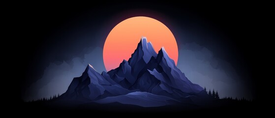 Wall Mural - silhouetted peaks against the backdrop of the sinking sun