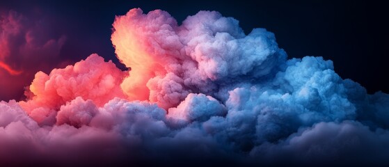 Canvas Print -  A collection of clouds in the sky, featuring a pink-blue one at its center, and a red cloud situated centrally as well