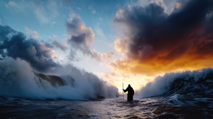 Wall Mural - Moses Parting the Red Sea in Epic Biblical Scene