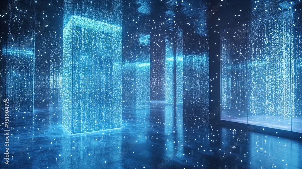 A mesmerizing digital art installation featuring an array of ...