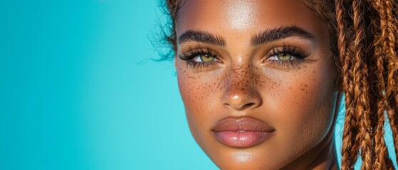 Wall Mural -  A close-up of a woman's face adorned with freckles