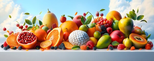 Wall Mural - Fresh Fruit Assortment with Sky Background.