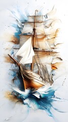 Canvas Print - Sailing Through Abstract Waves.