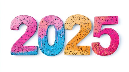 Wall Mural - 2025 New Year Colorful Splatter Numbers on White Background