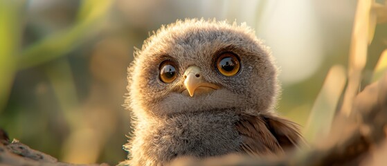 Wall Mural -  A tight shot of a small bird perched on a tree branch against a softly blurred backdrop