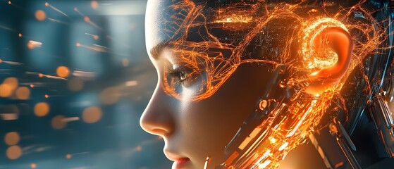 Poster - Woman With Futuristic Cyborg Brain.