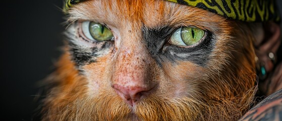 Wall Mural - green eyes and a hat adorning its head