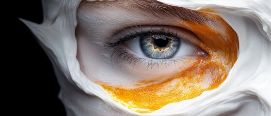 Wall Mural -  A tight shot of an eye, its iris circled by an orange and white spiral