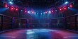 © xartproduction - Professional martial arts arena with an empty octagon cage under bright lights ready for competition