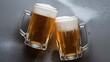 © Kartik - Close up view of mugs of cold beer with foam on grey background