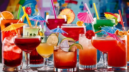 Wall Mural - Set of alcoholic cocktails background