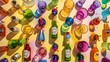 © Kartik - Glass and bottles on bright and colorful background with copy space