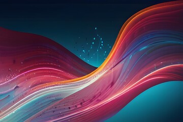 Wall Mural - Vector abstract light lines wavy flowing dynamic in blue pink colors isolated on white background for concept of AI technology, Generative AI