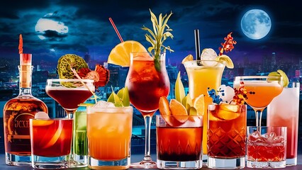 Wall Mural - Set of alcoholic cocktails background