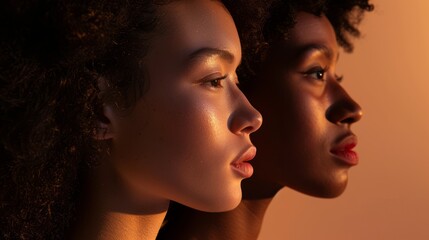 Wall Mural - Two women with dark hair and red lips stand side by side