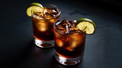 Cuba libre cocktails on dark background