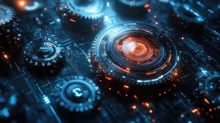 Aufkleber - Complex mechanism of shiny metal gears operating smoothly