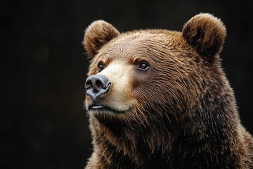 Wall Mural - brown bear posing with intense gaze on dark background