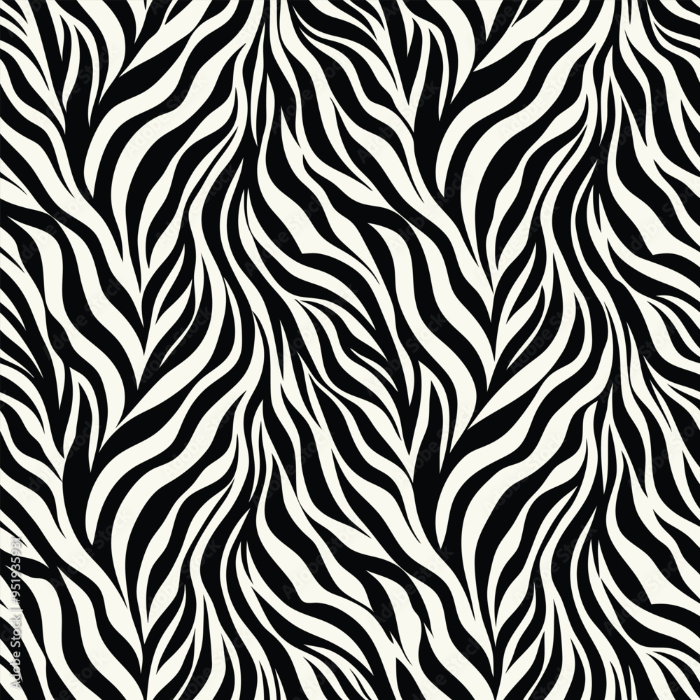 Seamless Zebra Skin Vector Pattern Dynamic Black and White Stripes for ...