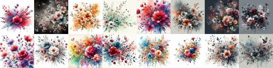 watercolor splash drawing style floral background. AI generated illustration