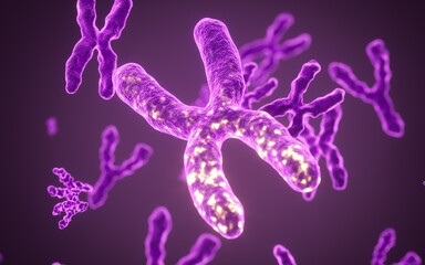 Human genes and chromosomes, 3d rendering.