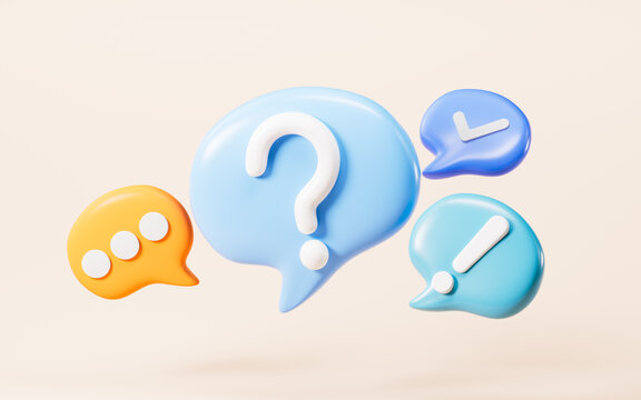 Cartoon question mark and exclamation point, chat mark, 3d rendering.