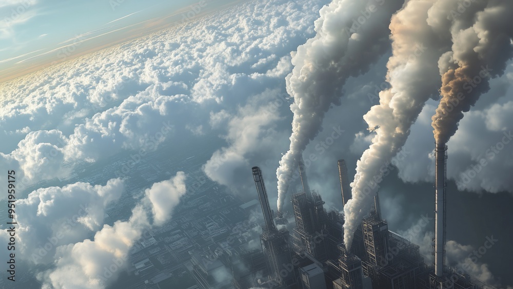 Ozone Visual Industrial Emissions and Ozone Depletion, A detailed illustration ...
