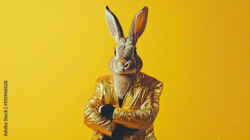Stylish Anthropomorphic Rabbit in Metallic Jacket: A Fun and ...