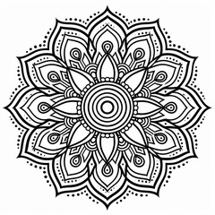 Sticker - Mandala coloring page, simple mandalas with no background, vector illustration of symmetrical shapes and patterns for adults coloring books, crisp lines, white background, low detail, high resolution,