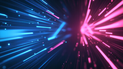 Canvas Print - Abstract arrow speed motion light effect with blue and pink glow on dark background 