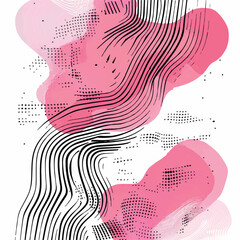 Aufkleber - Charcoal Doodle Scribble Abstract Pink Watercolor with Black Line Art Brush Strokes Ideal for Social Media Posts Stories Wallpapers Banners Posters Website Flyers Brochures Invitations Greeting Cards