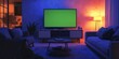 © Valerii Dekhtiarenko - Chic modern living room with warm lighting and a large TV for a cozy night in