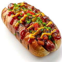 Sticker - A Delicious Hot Dog Topped With Mustard, Pickles, Onions, and Ketchup