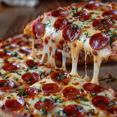 Canvas Print - Delicious Pepperoni Pizza with Gooey Cheese