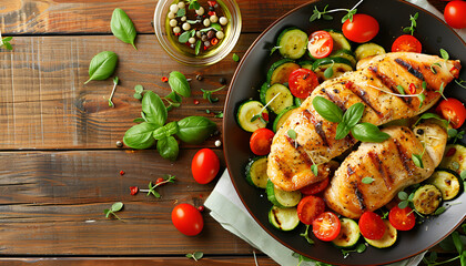 Canvas Print - Salad of chicken breast with zucchini and cherry tomatoes