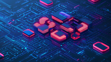 Poster - an isometric illustration with the letters SEO ,illustrating the concept of Search Engine Optimization