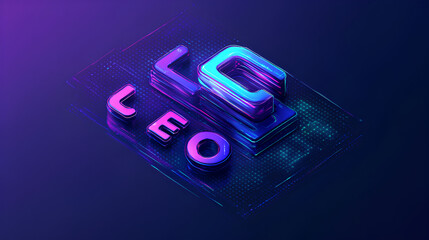 Poster - an isometric illustration with the letters SEO ,illustrating the concept of Search Engine Optimization