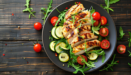 Canvas Print - Salad of chicken breast with zucchini and cherry tomatoes