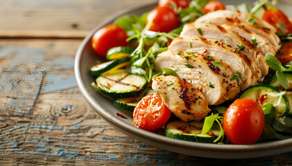 Poster - Salad of chicken breast with zucchini and cherry tomatoes