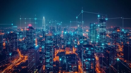 Aufkleber - Smart city and communication network concept. 5G. IoT (Internet of Things). Telecommunication.