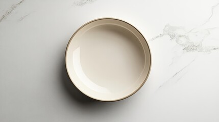 Sticker - A white plate with a brown rim sits on a white countertop