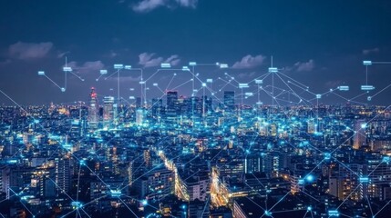Aufkleber - Smart city and communication network concept. 5G. IoT (Internet of Things). Telecommunication.