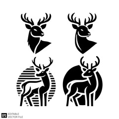 set of deer Isolated vector graphic illustration design in black and white silhouette for clip art templates