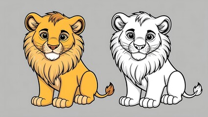 Two cartoon lions, one colored and one grayscale.