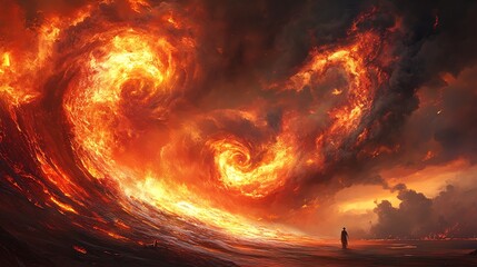 Wall Mural - A fiery phoenix soars through a dramatic sky, its wings ablaze with a radiant glow.