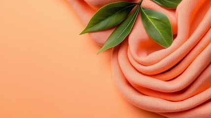 Aufkleber - Peach Fabric and Leaves.