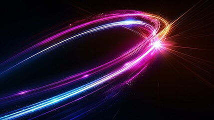 Aufkleber - A glowing arrow formed by swirling, vibrant light beams, curving gracefully as it points towards the center, exuding a sense of fluidity and acceleration on a pure black background