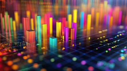 Poster - A close-up of a 3D bar graph on a computer screen, with colorful bars rising from a grid and data points clearly marked, illustrating complex data visualization.