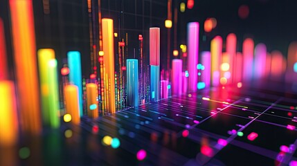 Poster - A close-up of a 3D bar graph on a computer screen, with colorful bars rising from a grid and data points clearly marked, illustrating complex data visualization.