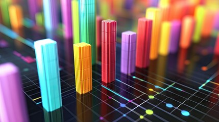Poster - A close-up of a 3D bar graph on a computer screen, with colorful bars rising from a grid and data points clearly marked, illustrating complex data visualization.